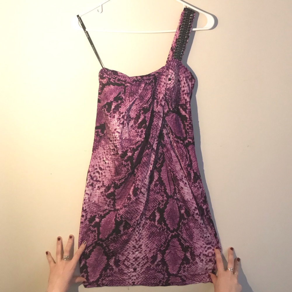 Bebe Purple Snakeskin Pattern Dress